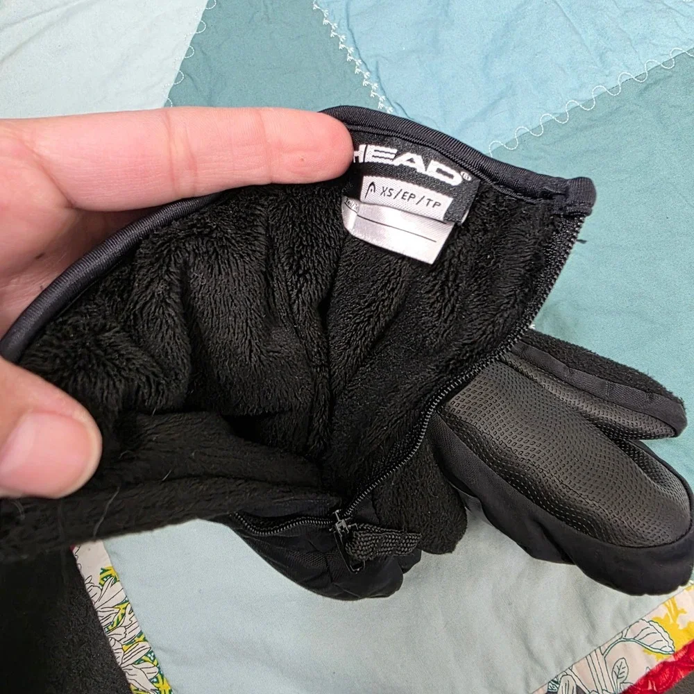 Head Outlast Ski Mittens Youth XS Black Grey Neon Yellow Fleece Lined Zipper